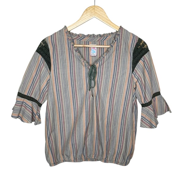 Free People Peasant Boho Multi Colored Stripe Top - Picture 2 of 10